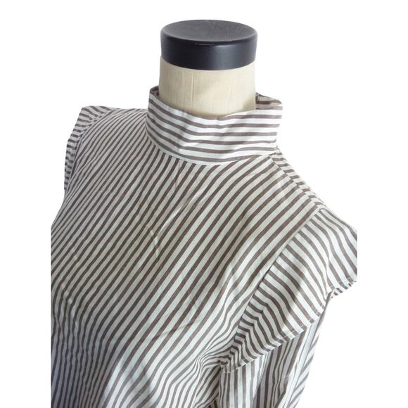 NWT Everlane Wing Shoulder Long Sleeve Top Striped Brown White 6 Blouse - Picture 6 of 9
